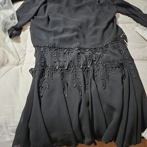 Chic Black Long Sleeve Dress with Leaf Accents